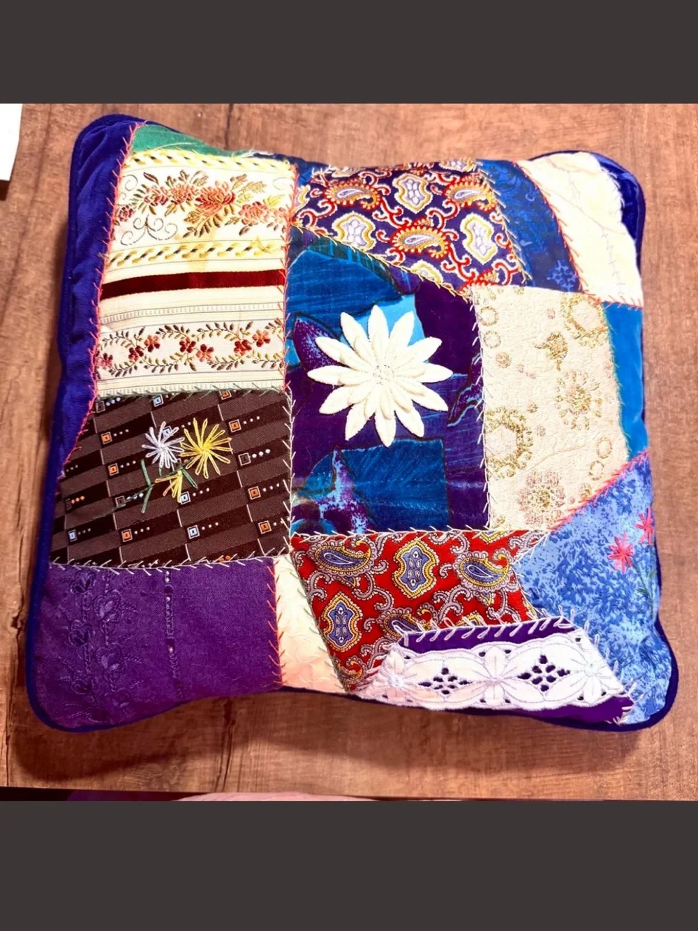 Handmade Vintage Crazy Quilt Patchwork Decor Throw Pillow